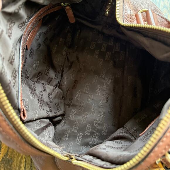 MICHAEL KORS $398 Lattington Large Satchel Soft Leather Cognac Brown Zip Handbag - Picture 12 of 16